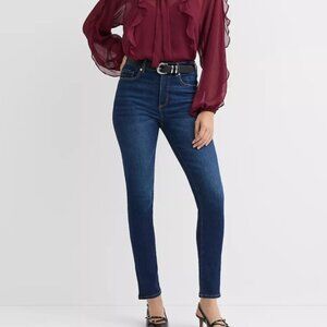 Loft Destructed Hem High Rise Skinny Jeans in Authentic Vintage Mid Wash